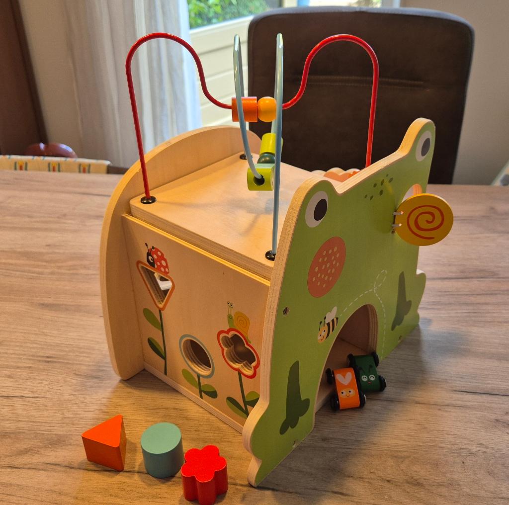 Kralenframe met autootjes en blokjes, Kinderen en Baby's, Speelgoed | Houten speelgoed, Ophalen, Zo goed als nieuw, Overige typen