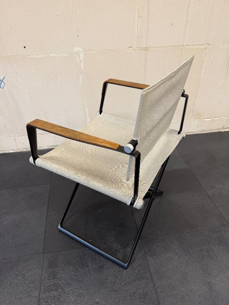 DEDON SEAX LOUNGESTOEL MET HOUTEN ARMLEGGER, Tuin en Terras, Tuinstoelen, Zo goed als nieuw, Aluminium, Inklapbaar, Ophalen
