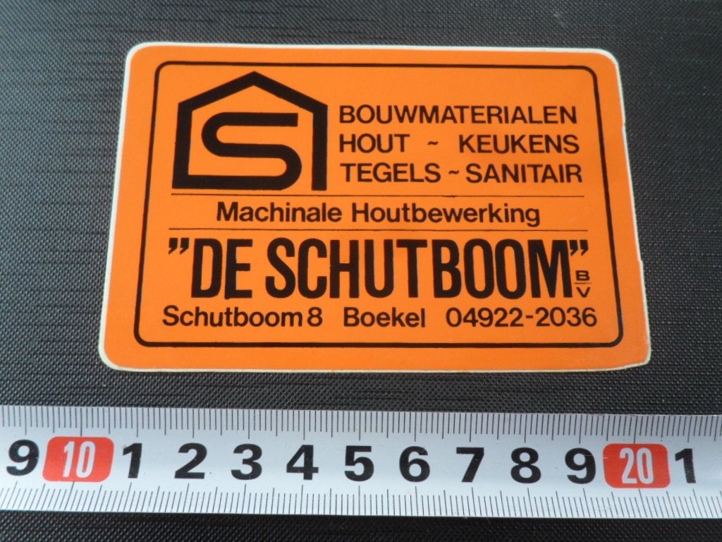 sticker Boekel DE SCHUTBOOM bv Bouwmaterialen hout keukens, Verzamelen, Stickers, Ophalen, Zo goed als nieuw