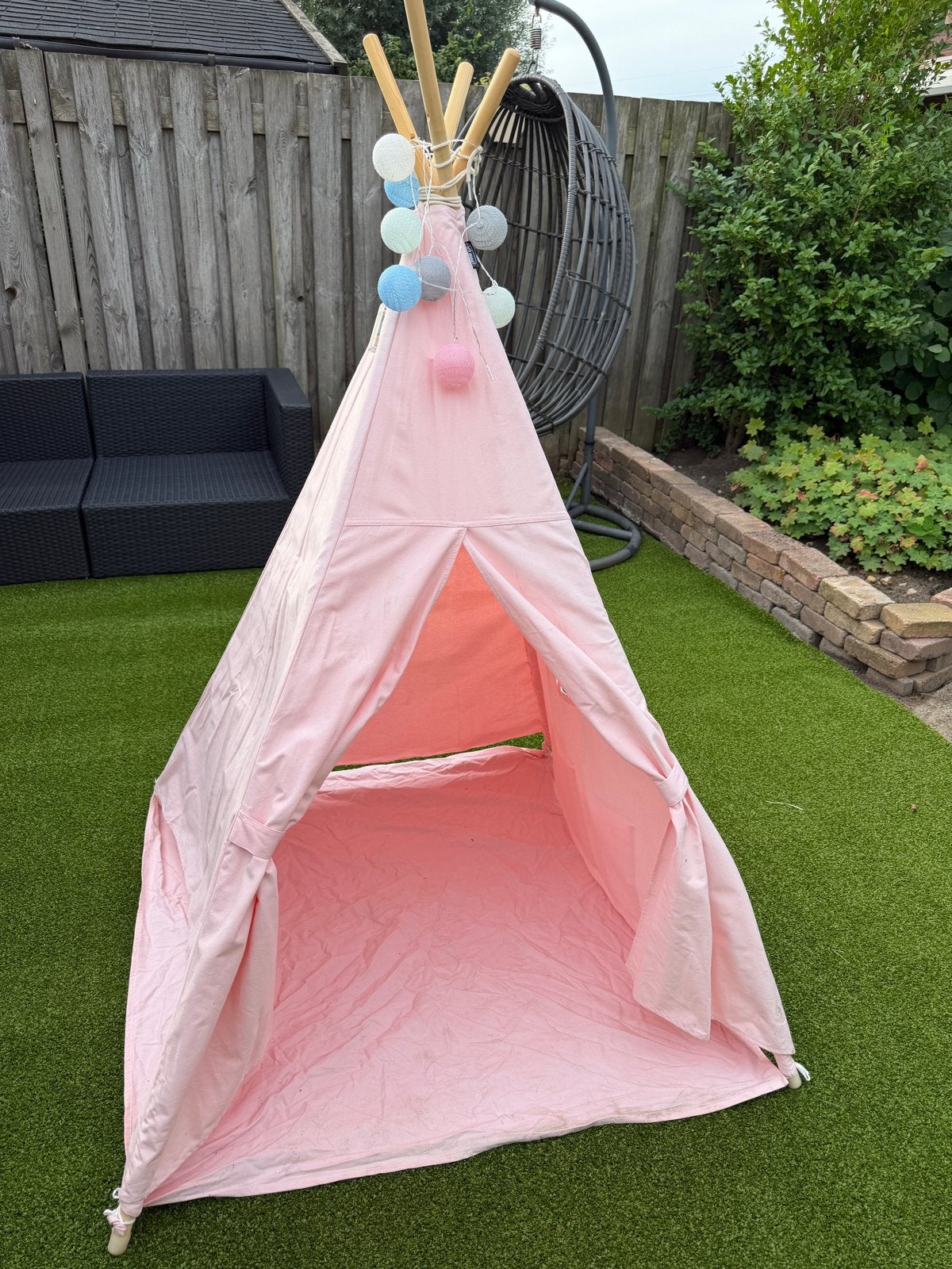 Roze kinder tipi tent met lichtjes, Ophalen, Gebruikt, Hout