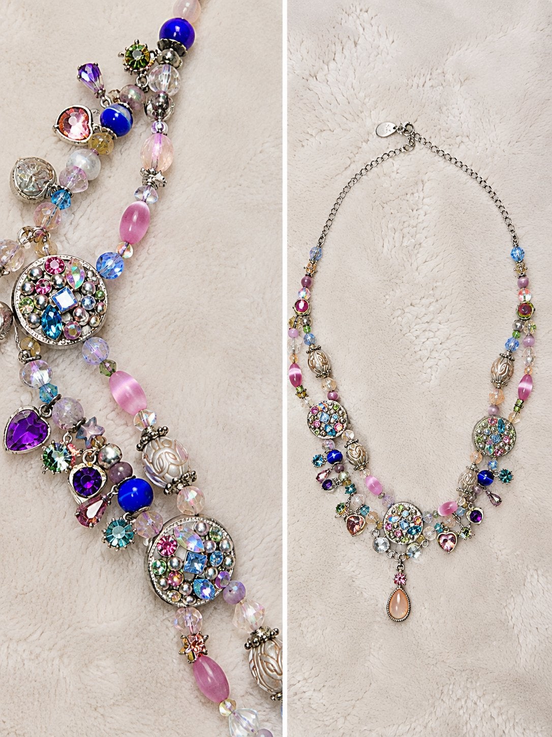Kleurrijke ketting met kralen en strass, Sieraden, Tassen en Uiterlijk, Kettingen, Gebruikt, Overige kleuren, Ophalen of Verzenden