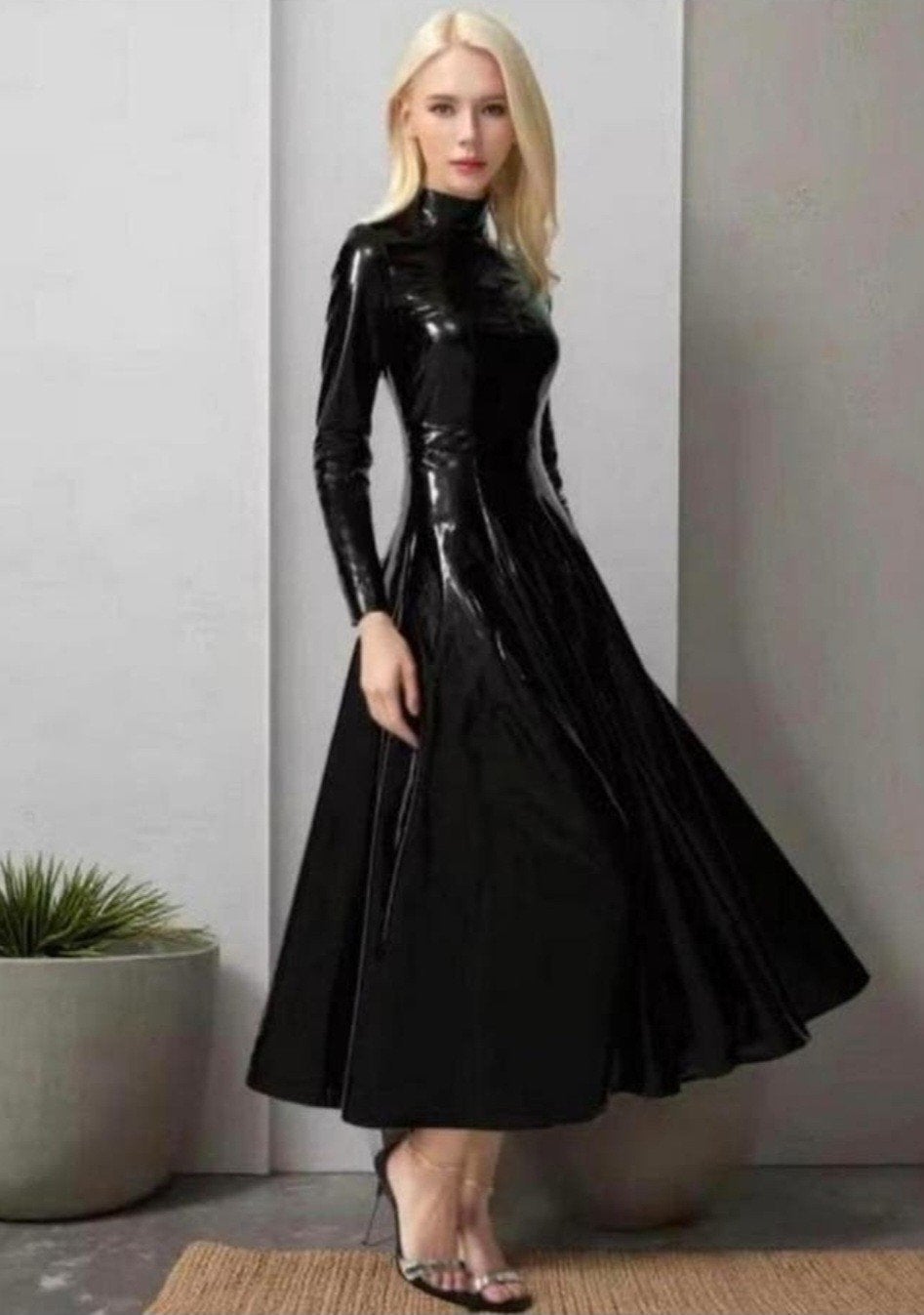 Prachtige jurk met hoge hals, tm 6XL, Verzenden, Nieuw, Zwart, Onder de knie