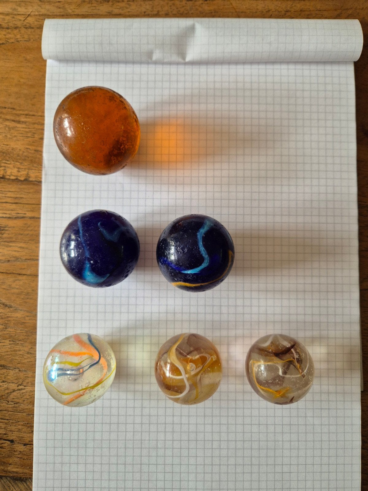 Set van 6 diverse knikkers/bonken - Oranje, Blauw, Gekleurd, Ophalen of Verzenden