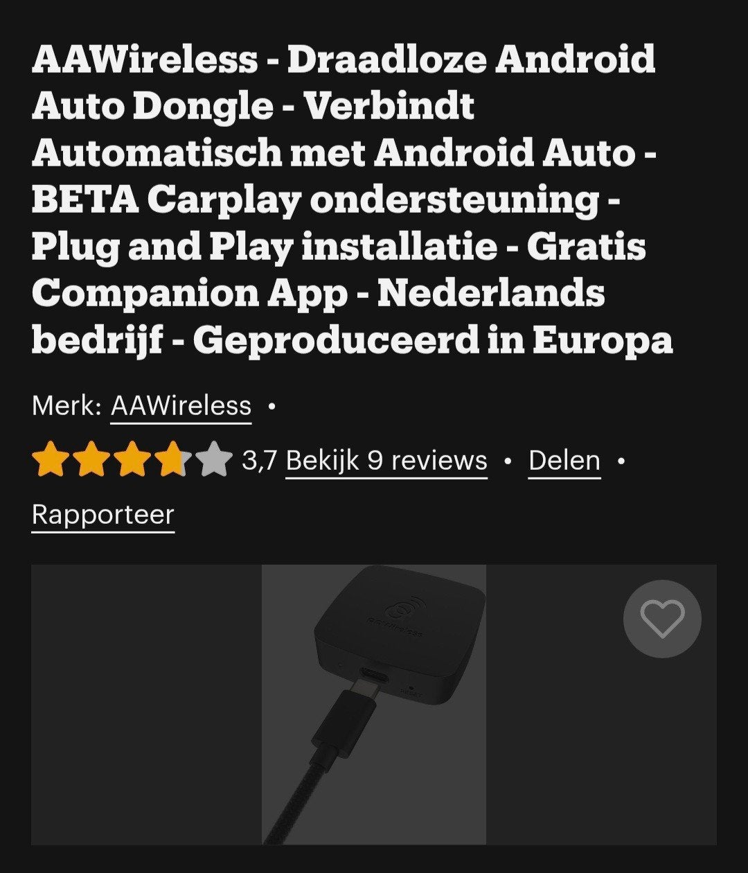 AAWireless Android Auto Dongle - Draadloos & Plug and Play, Ophalen, Zo goed als nieuw