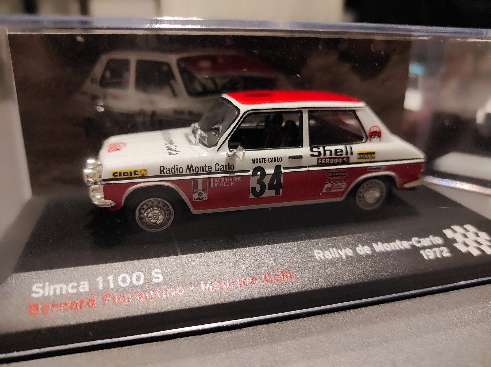 Simca 1100S Rallye Monte Carlo 1972 1:43 in vitrinedoosje, Ophalen of Verzenden, Auto, Overige merken