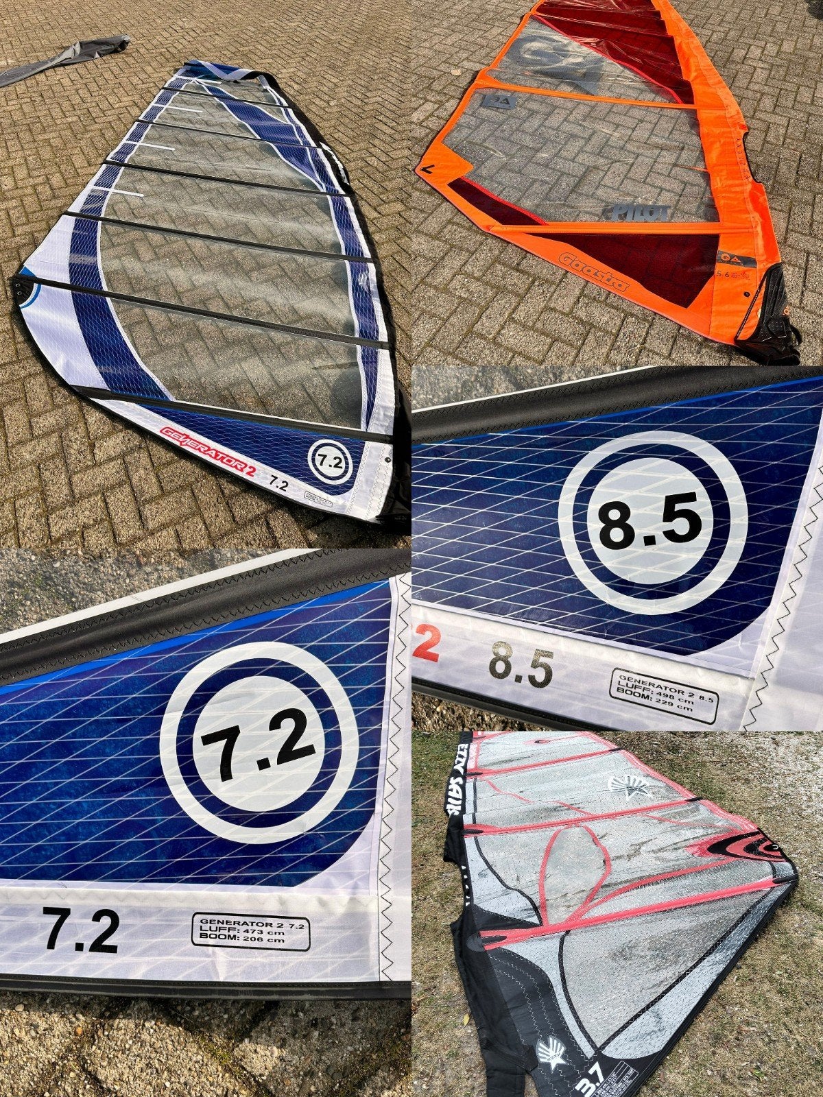 Ezzy wave 3.7/GA Pilot 5.6/Wanna Generator 7,2 en 8.5 m2, Gebruikt, 3.5 tot 5 m², Nvt, Zeil