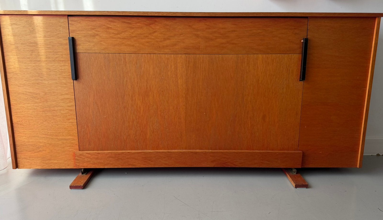 Mid Century design opklapbed in 1 handeling uitteklappen, Ophalen, Gebruikt, Eenpersoons, Mid Century Deens opklapbed bedkast
