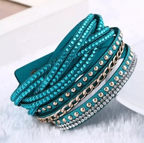 Wikkelarmband strass - Groen, Sieraden, Tassen en Uiterlijk, Info@medase.nl, Medase, Nieuw, Ophalen of Verzenden