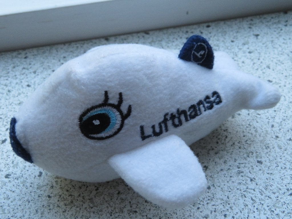 Vliegtuigje knuffel van Lufthansa van Spiriant meet ca 13 cm, Gebruikt, Overige typen, Ophalen of Verzenden, Wasbaar