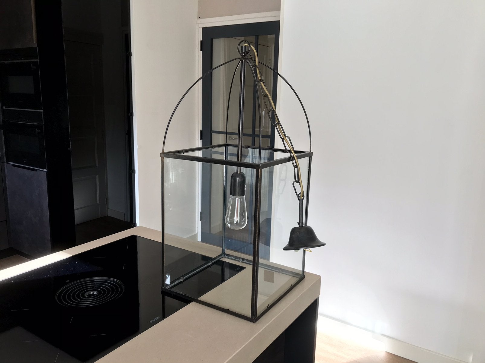 Design Hanglamp merk Frantzen, Tuin en Terras, Ophalen, Glas, Gebruikt, Aluminium