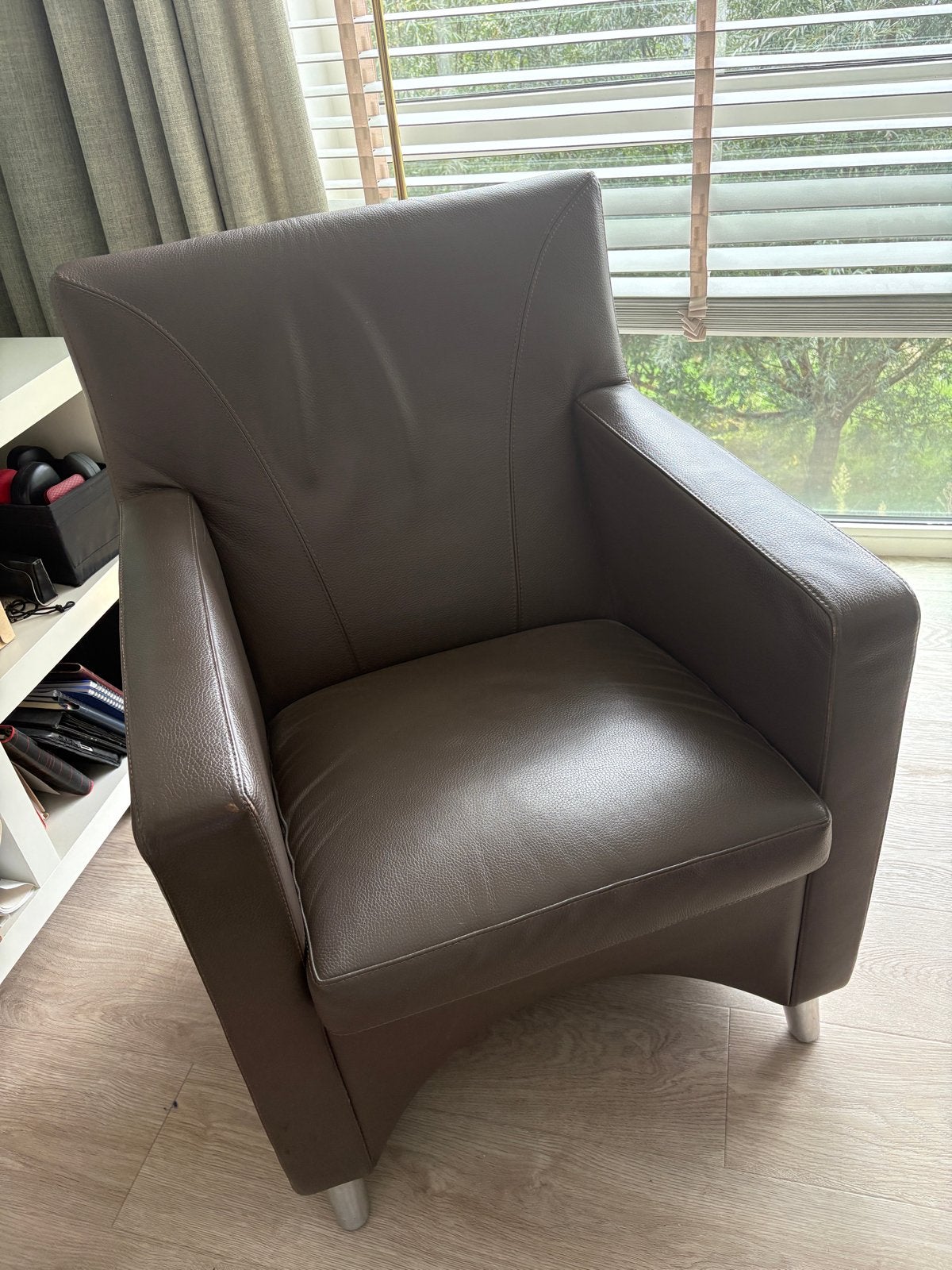 Leolux Dolcinea fauteuil in bruin leer - geheel gaaf, Ophalen, Minder dan 75 cm, Leer, Zo goed als nieuw