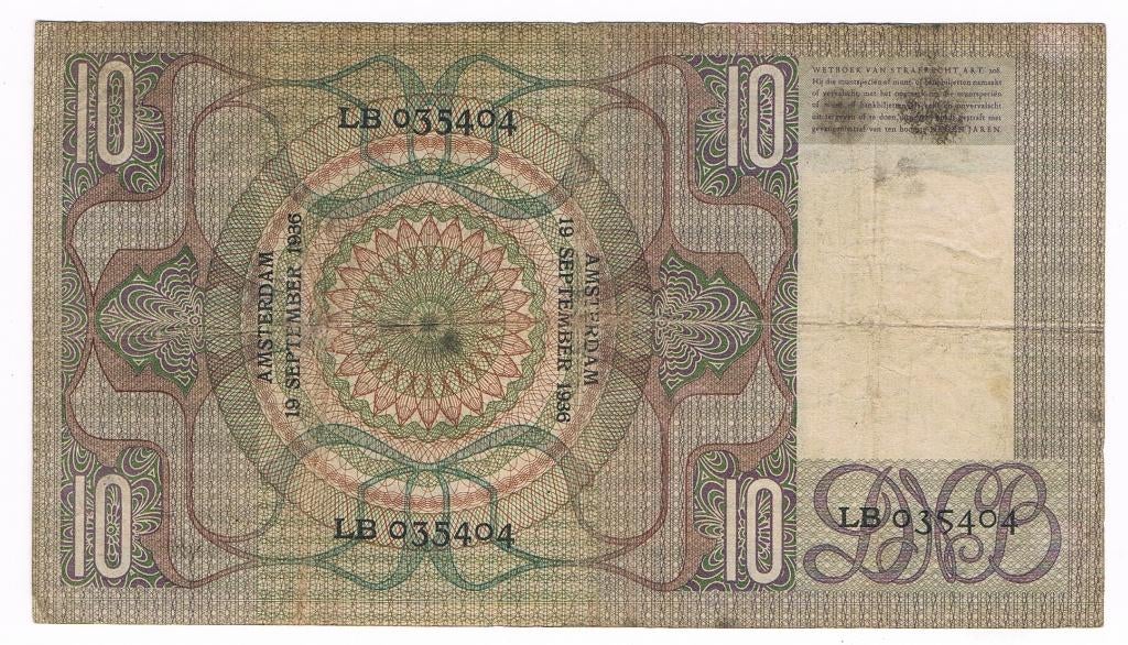 10 gulden 19 september 1936 Grijsaard, Ophalen of Verzenden, 10 gulden, Los biljet