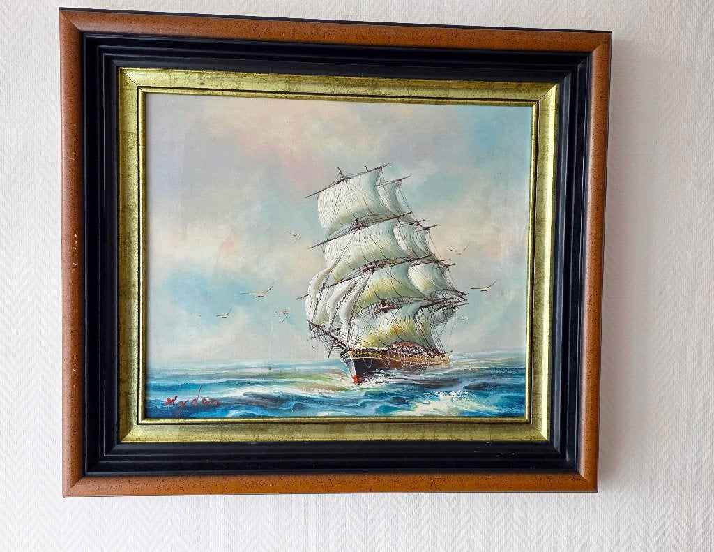 Schilderij Rupert Hydan koloniaal schip op volle zee, Antiek en Kunst, Kunst | Schilderijen | Klassiek, Maritiem / water, Nederlandse school