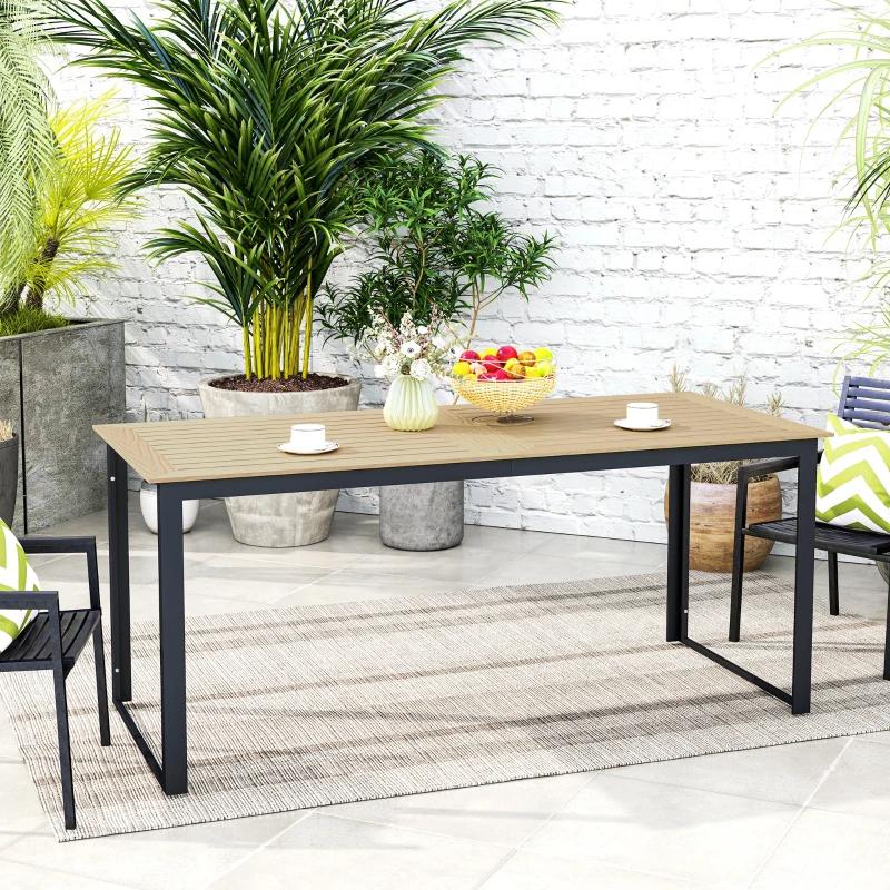 Outsunny Tuintafel Metaal 175x78 cm Houtlook Zwart Nieuw, Ophalen of Verzenden, Nieuw, Rechthoekig, Metaal