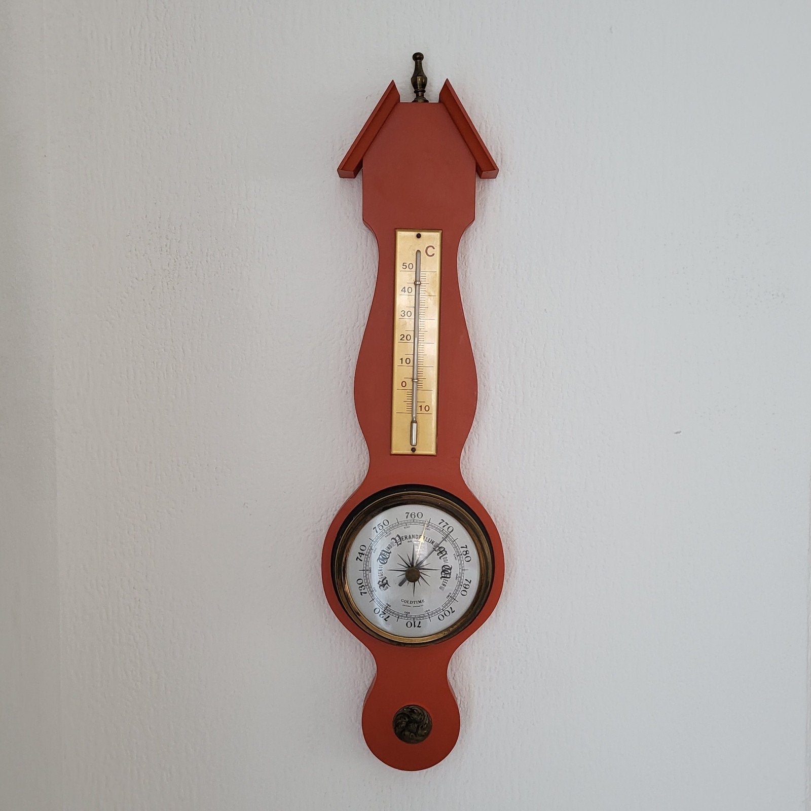 Vintage Goldtime Barometer en Thermometer - Hout, Ophalen of Verzenden, Gebruikt, Weerstation