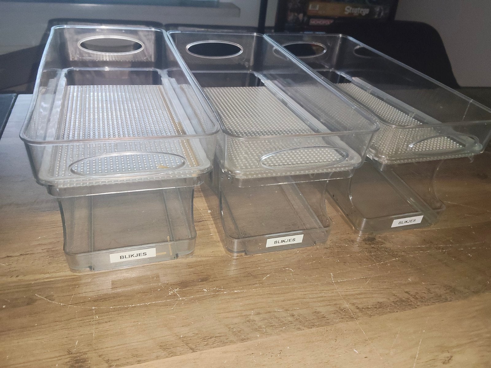 Set van 3 blikjes organisers in goede staat, Huis en Inrichting, Ophalen, Zo goed als nieuw, Kunststof