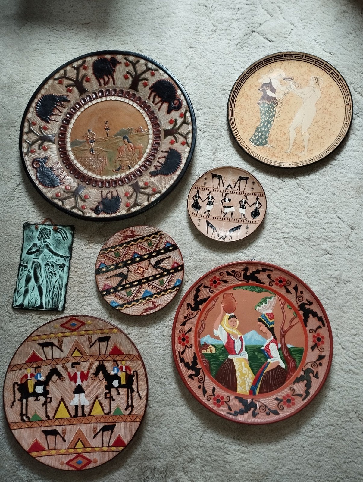 7-delige set vintage terracotta wandborden / volkskunst, Antiek en Kunst, Ophalen of Verzenden
