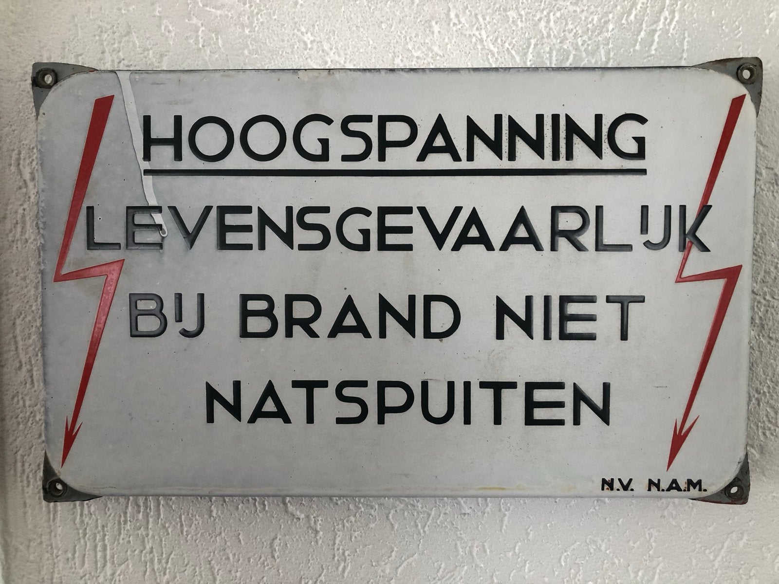 Vintage Emaille Hoogspanning Bord - N.V. N.A.M., Verzamelen, Ophalen of Verzenden, Gebruikt