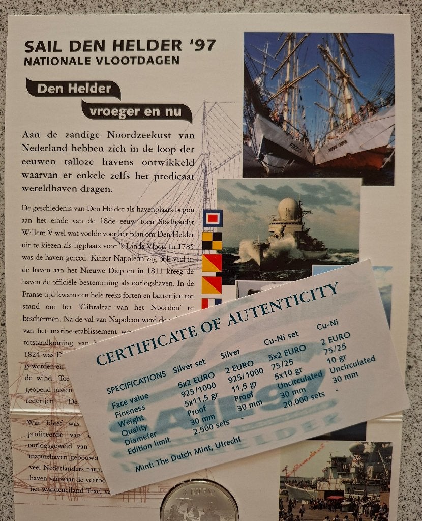 Set 1997 Sail Den Helder, 5 mooie Sail-Euro's, en opberghoes, Verzenden, Overige materialen, Nederland