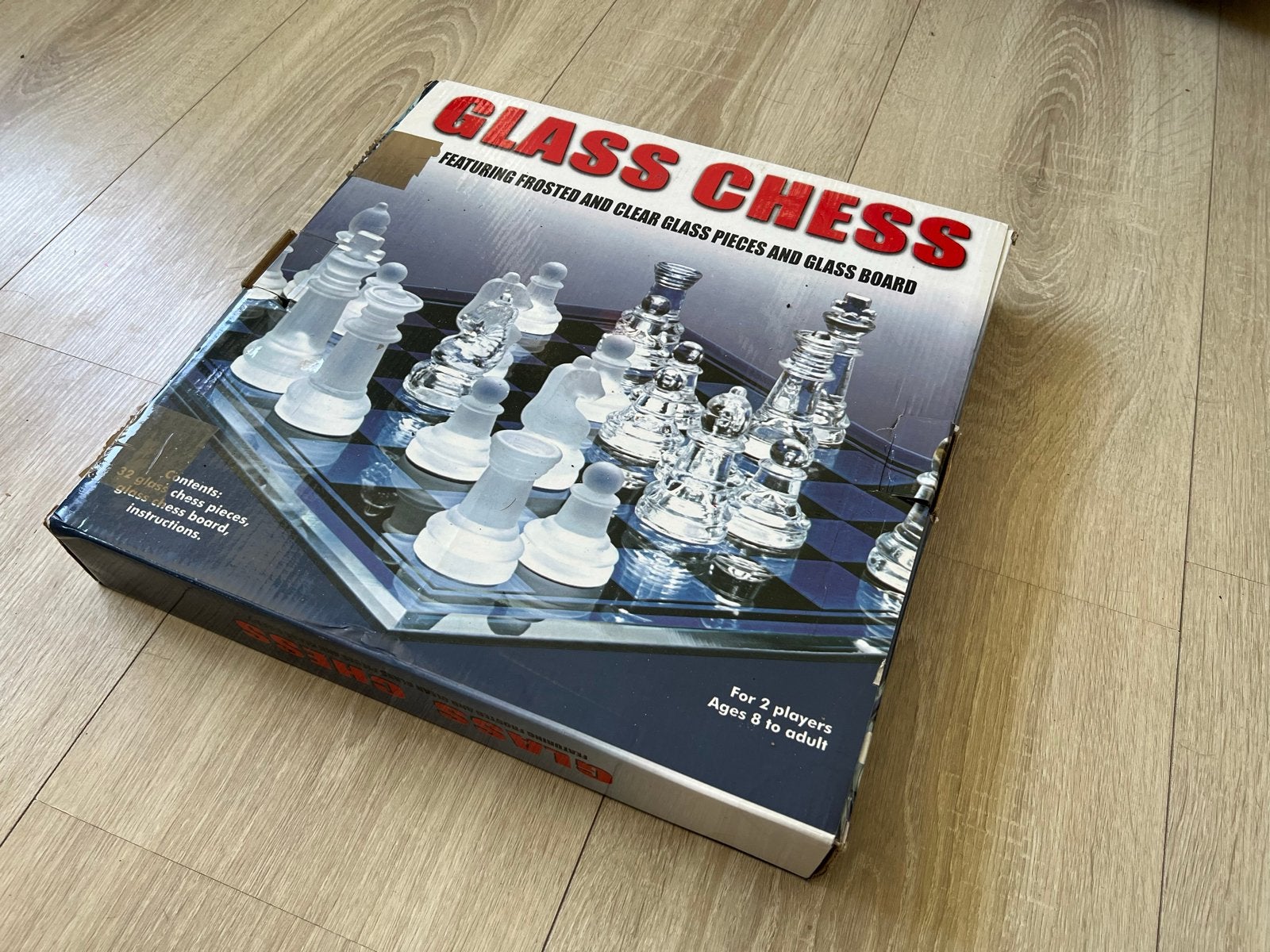 Glazen schaakspel - Compleet met bord en stukken, Een of twee spelers, Ophalen, Gebruikt