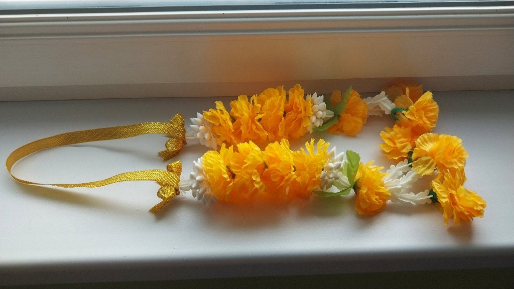 Boeddha bloemen,Bloemenkransen voor Buddha Thailand, Geel, Ophalen of Verzenden, Zo goed als nieuw, Handgemaakt