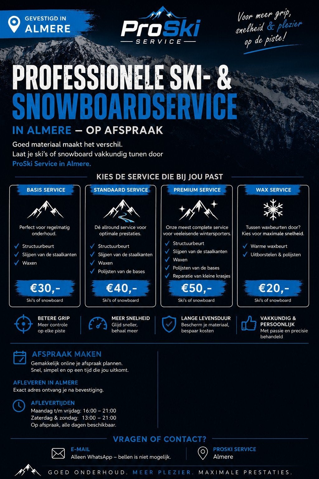 Professionele ski- & snowboardservice in Almere, 160 tot 180 cm, Overige typen, Nieuw, Ophalen