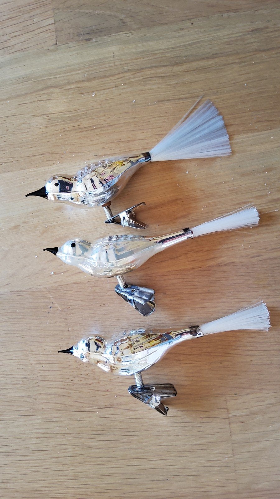 Vintage zilveren glazen kerstboom vogel op knijper kersthang, Ophalen of Verzenden