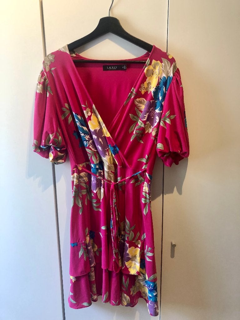 Lauren Ralph Lauren zomerjurk maat 36 – fuchsia bloemenprint, Ophalen of Verzenden, Zo goed als nieuw, Roze, Maat 36 (S)