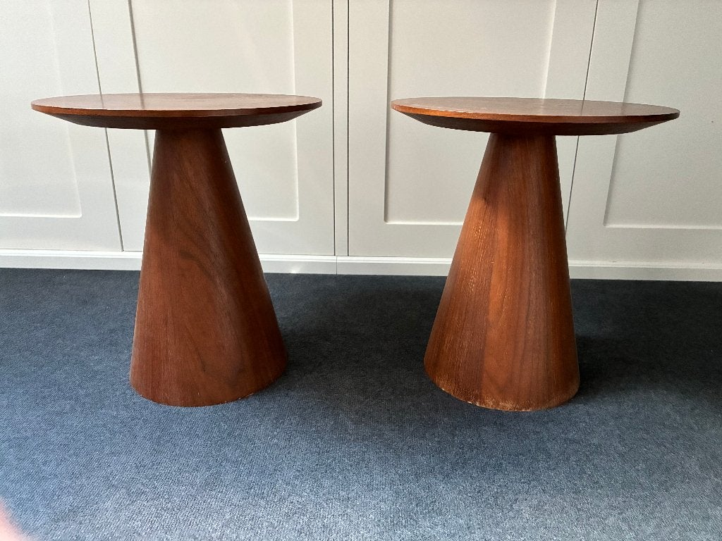 Set van 2 ronde bijzettafels, hout gefineerd, Ophalen