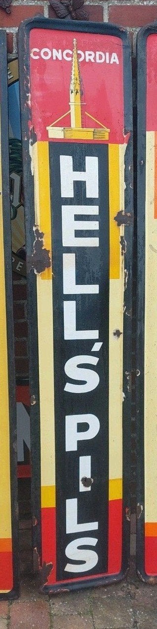 Hells pil's Concordia emaille, Ophalen, Gebruikt, Reclamebord, Plaat of Schild