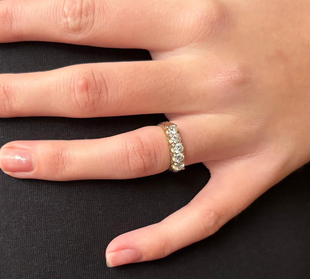 5 grote diamanten 14k gouden rij ring alliance briljant, Voordeelsieraden, Verzenden, Met edelsteen, Dame