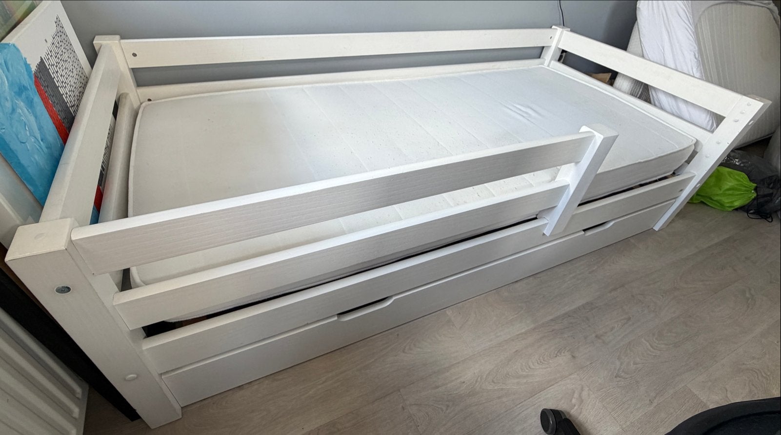 Flexworld bed met uitschuifbare lade en logeerbed + 1 matras, Ophalen, Gebruikt, 90 cm, Eenpersoons