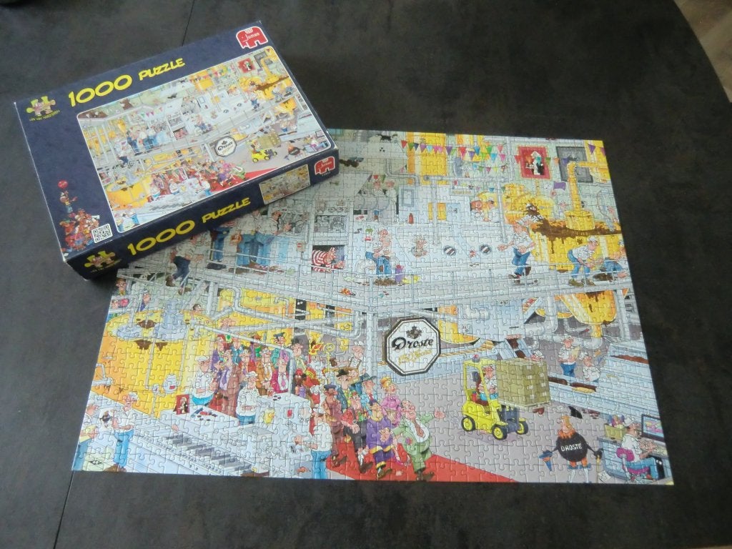 Puzzel: Jan van Haasteren: De chocoladefabriek, Ophalen of Verzenden, 500 t/m 1500 stukjes, Gebruikt, Legpuzzel