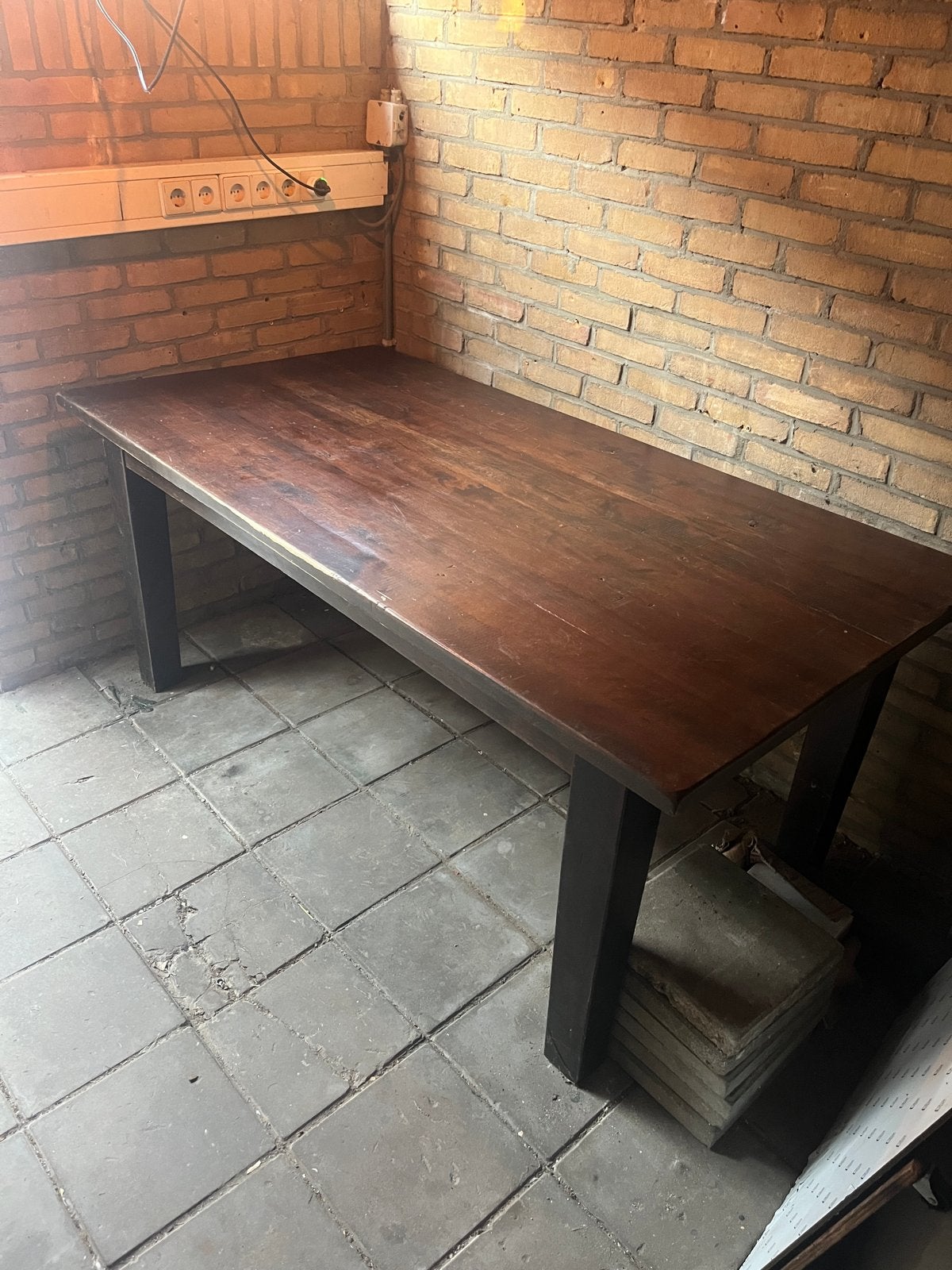 Robuuste eettafel/bureau of werktafel, Ophalen, Gebruikt, 100 tot 150 cm, 50 tot 100 cm