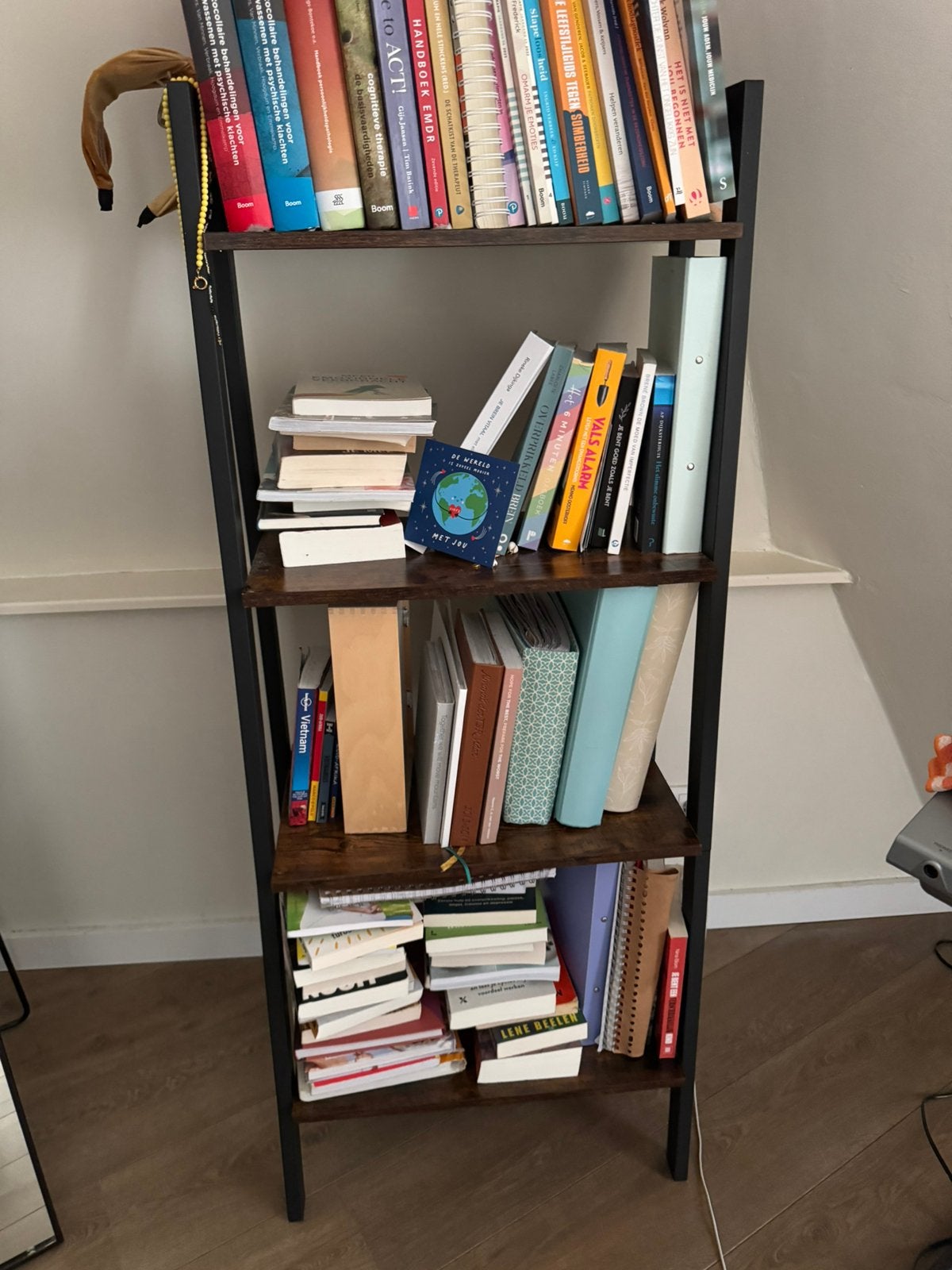 Boekenrek industrieel met houten planken, Ophalen, Gebruikt, 100 tot 150 cm, 50 tot 100 cm