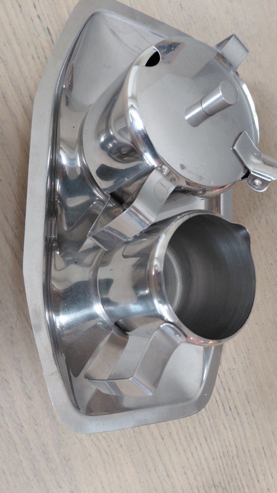 Vintage RVS suiker- en melkset op dienblad, Gebruikt, Overige merken, Overige typen, Vintage
