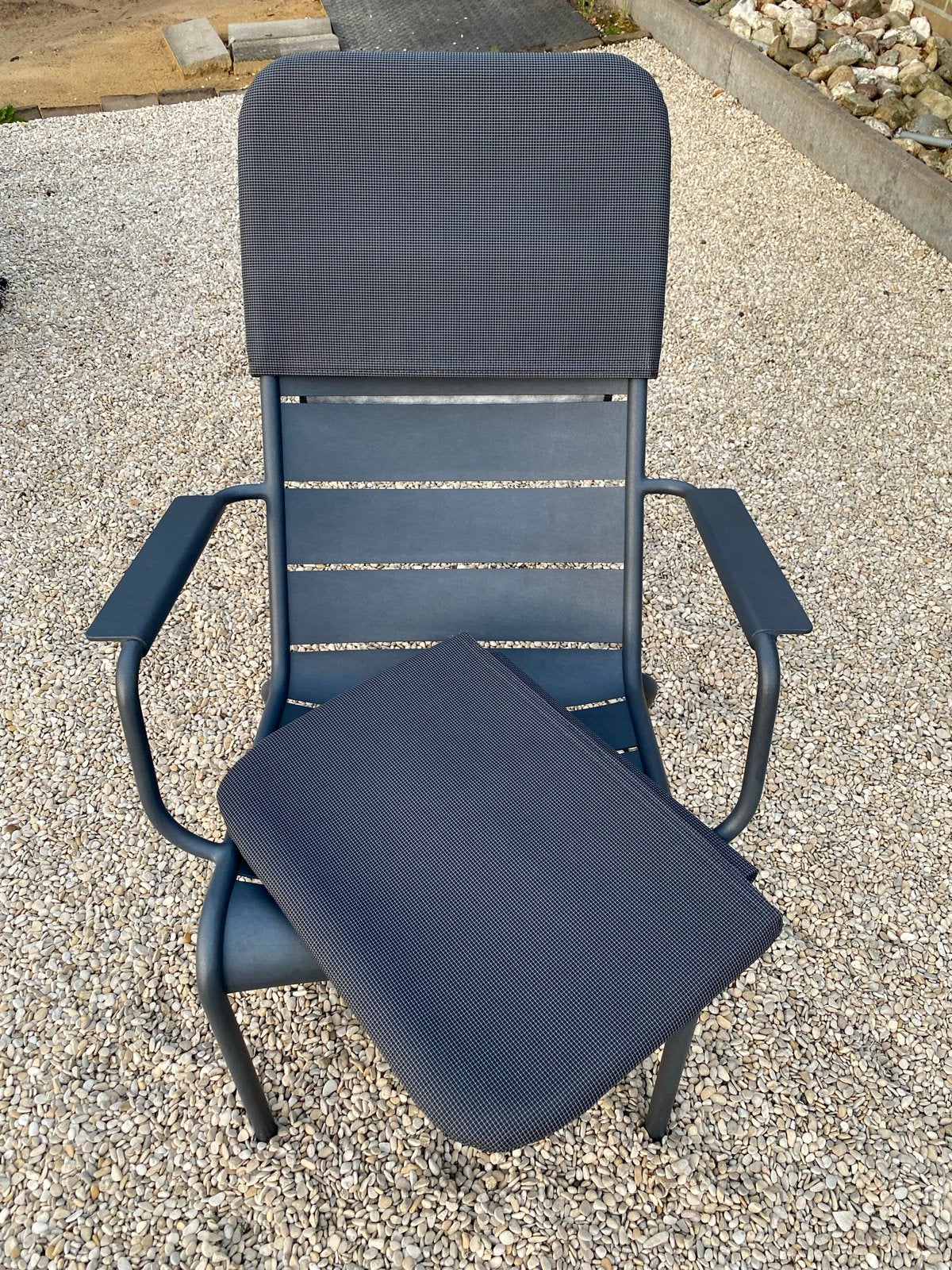 2x hoofdsteun/-kussen voor Fermob loungestoel antraciet, Ophalen of Verzenden, Zo goed als nieuw, Textileen