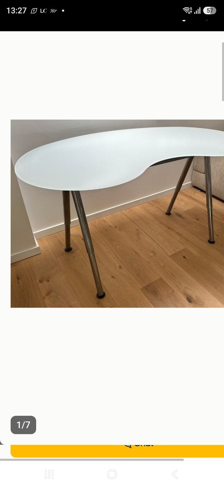 Bureau (melkglas) met verstelbare poten, Ophalen, Scandinavisch, Zo goed als nieuw, Wit