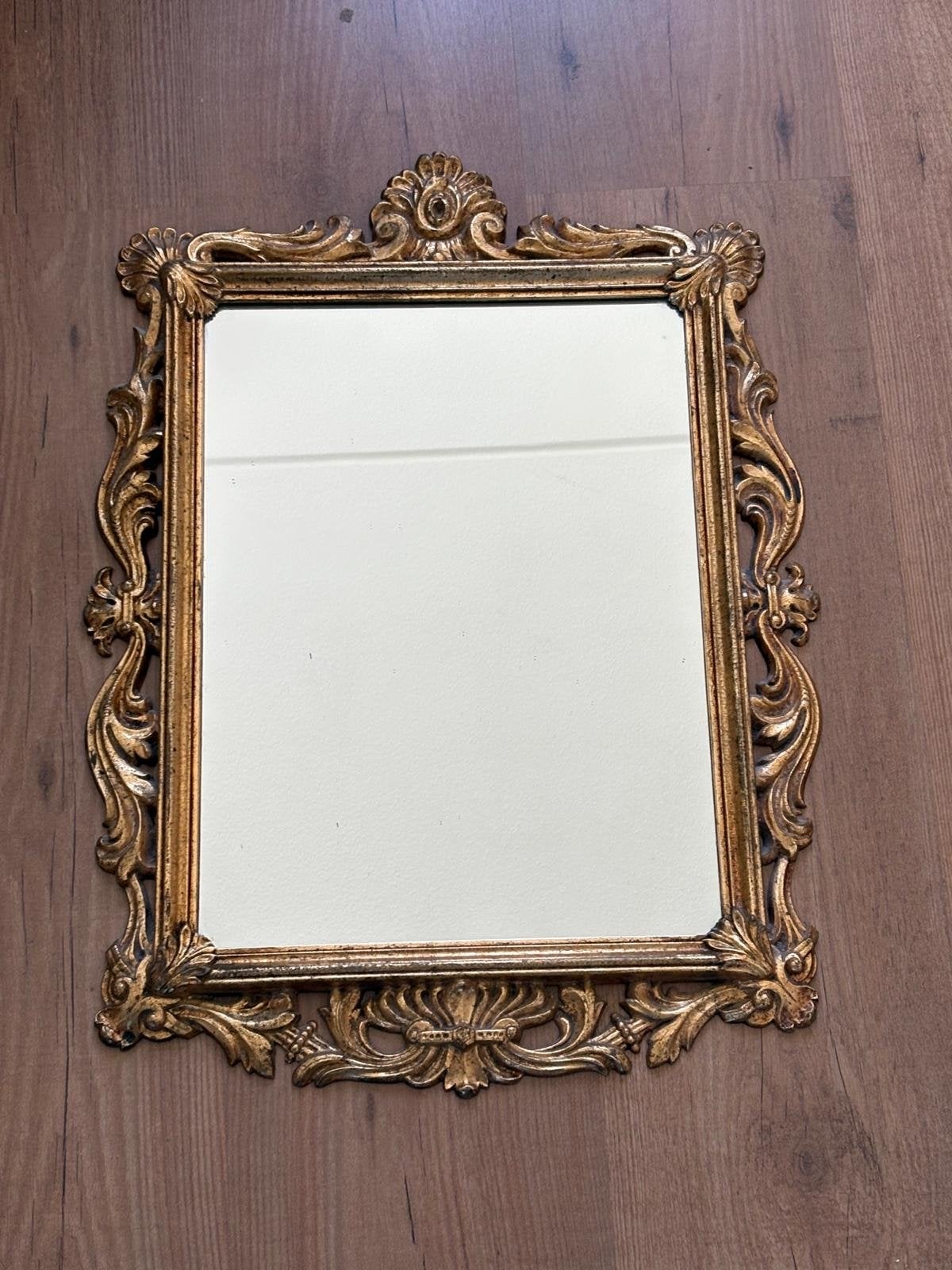 Vintage spiegel met barokke gouden lijst, Ophalen of Verzenden, Rechthoekig, Minder dan 50 cm, Minder dan 100 cm