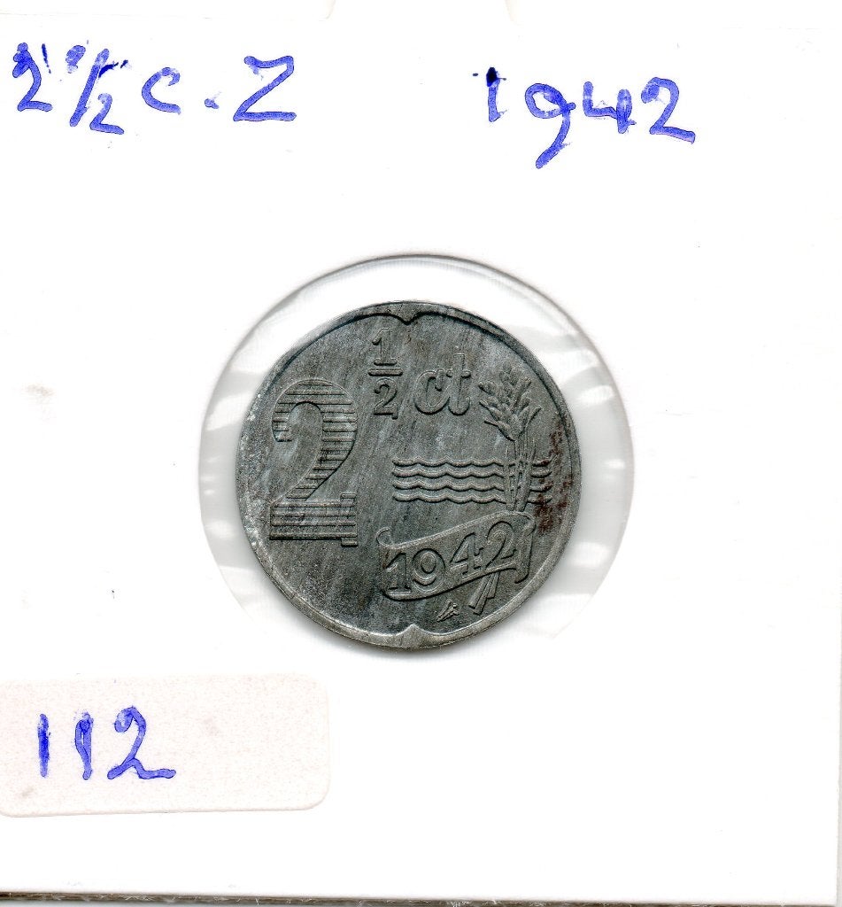 WILHELMINA 21/2 CENT ZINK 1942 HET MOEILIJKE JAAR, Ophalen of Verzenden, Koningin Wilhelmina, Overige waardes, Losse munt