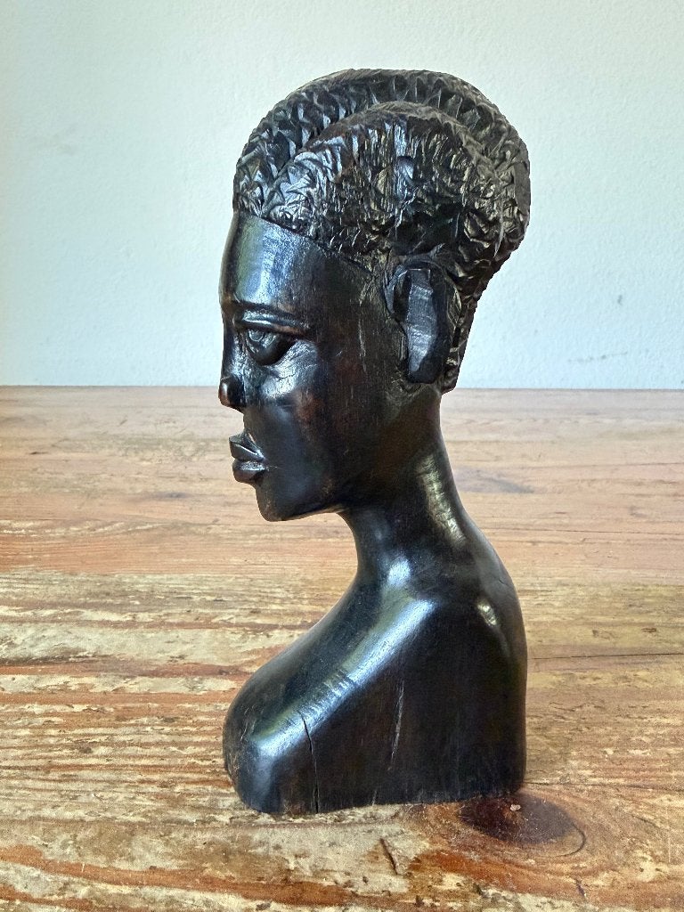 Beeld - Buste vrouw - Afrikaans houten vrouwenbeeld, Houtsnijwerk, Ophalen of Verzenden, Handgemaakt, Hout