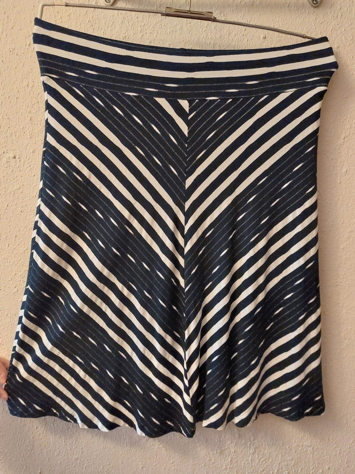 David Nieper, blauw witte gestreepte rok maat 46, Blauw, Maat 46/48 (XL) of groter, Gedragen, Onder de knie
