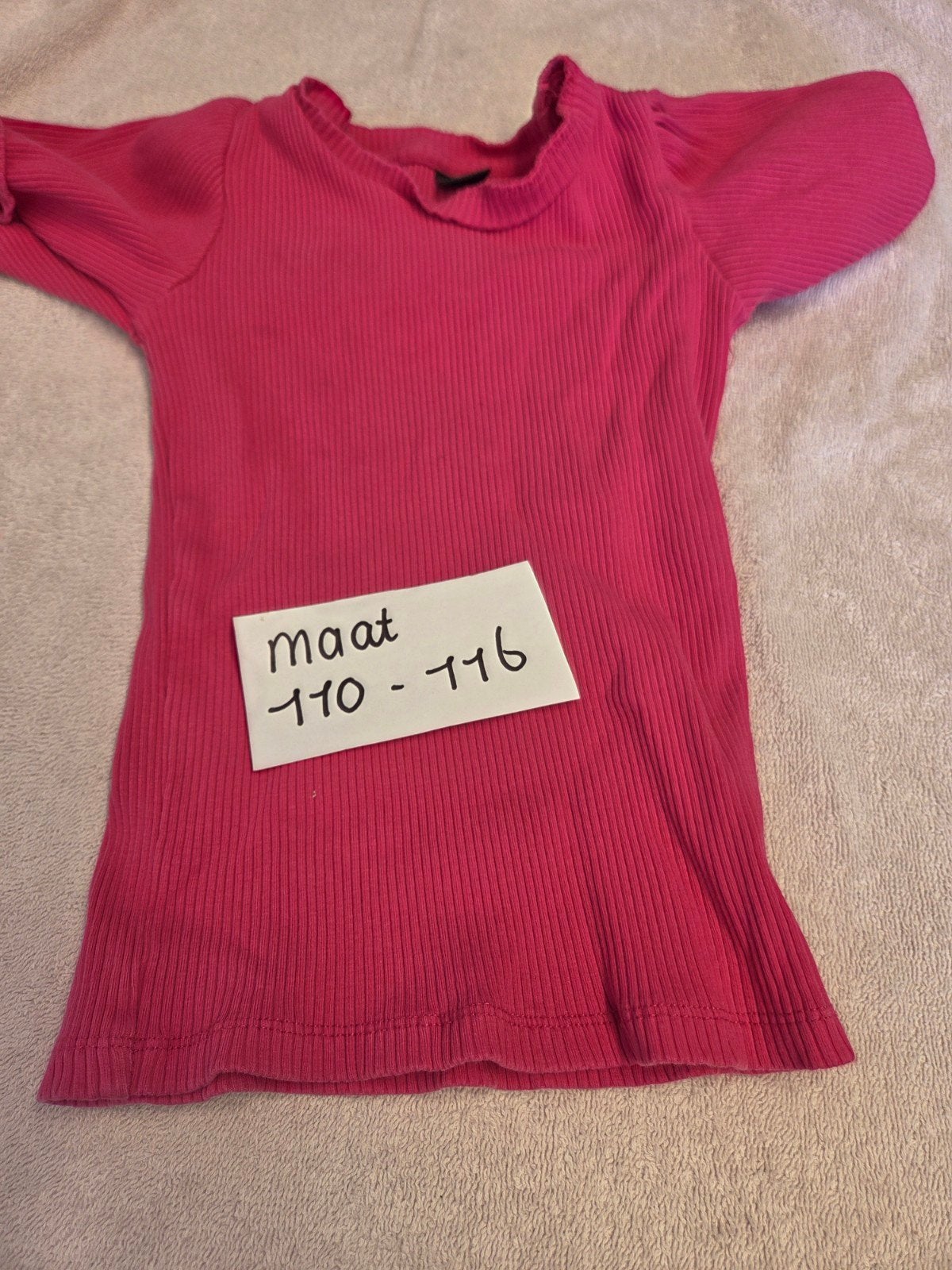 Roze geribbelde shirt maat 110-116, Gebruikt, Meisje, Ophalen of Verzenden, Shirt of Longsleeve