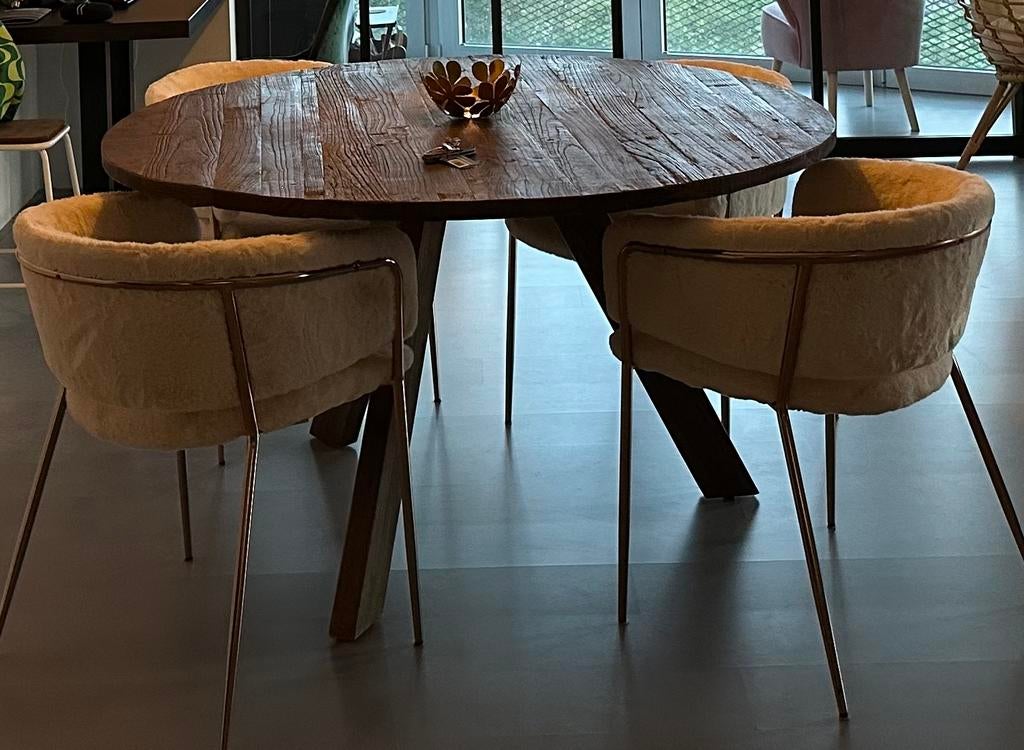 Ronde massief houten eettafel Woood, 150 cm, Huis en Inrichting, Tafels | Eettafels, Ophalen, 100 tot 150 cm, 150 tot 200 cm, Rond