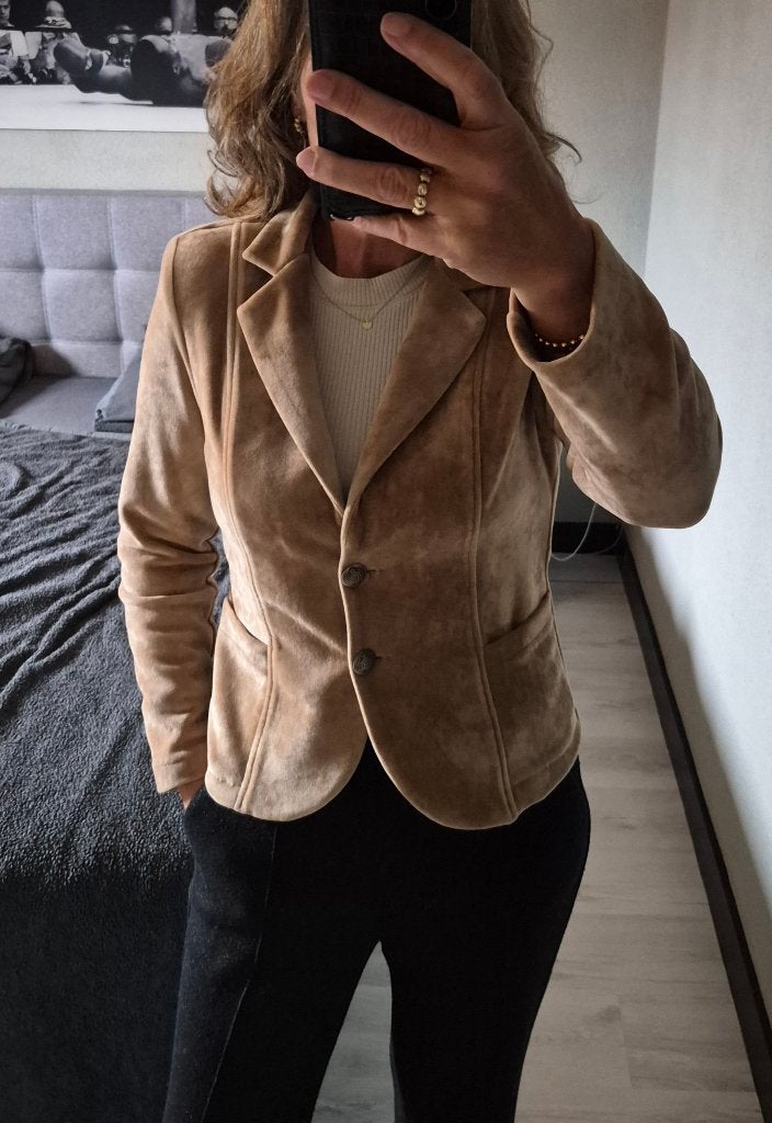 Prachtig velours jasje van Helena Hart, maat S, Kleding | Dames, Beige, Zo goed als nieuw, Jasje, Maat 36 (S)