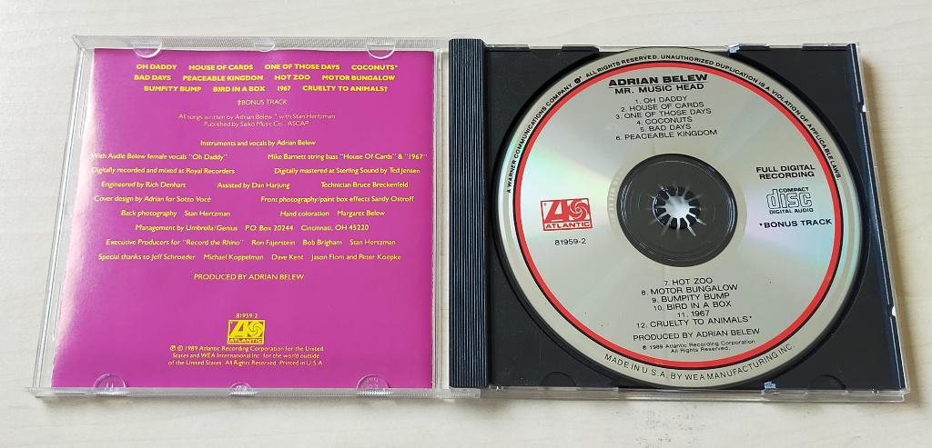 Adrian Belew - Mr. Music Head CD 1989/199? USA, Cd's en Dvd's, Cd's | Rock, Ophalen of Verzenden, Zo goed als nieuw, Poprock