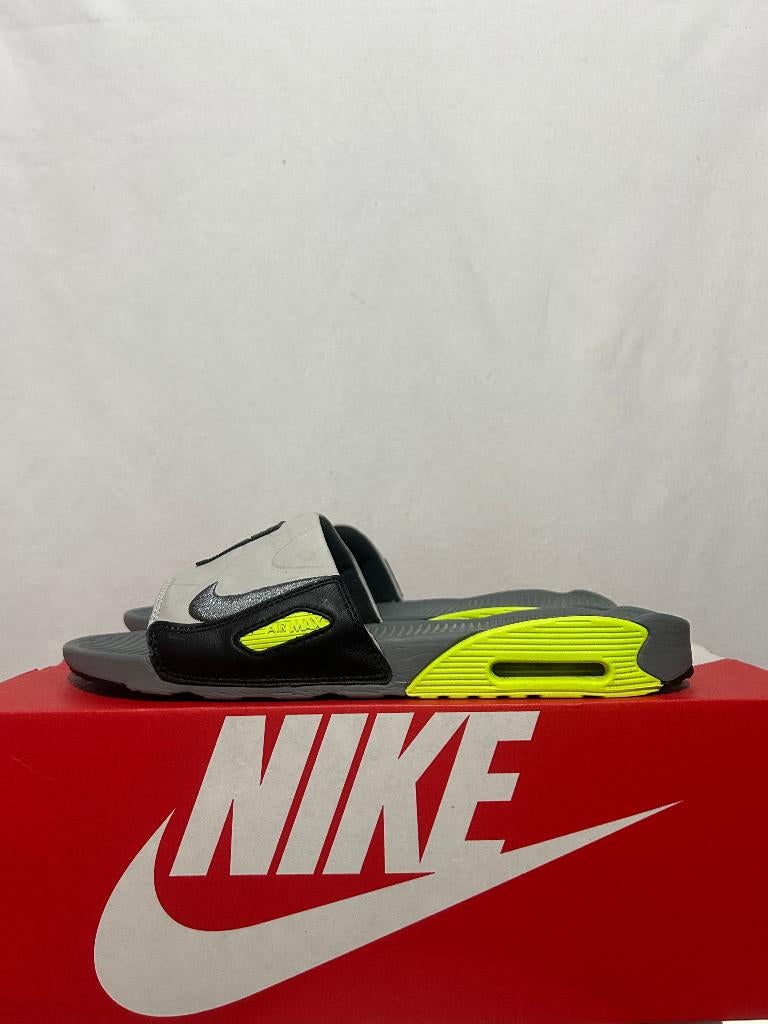 ALS NIEUW! Maat 46 - Nike Air Max 90 Slide Grey Volt Black