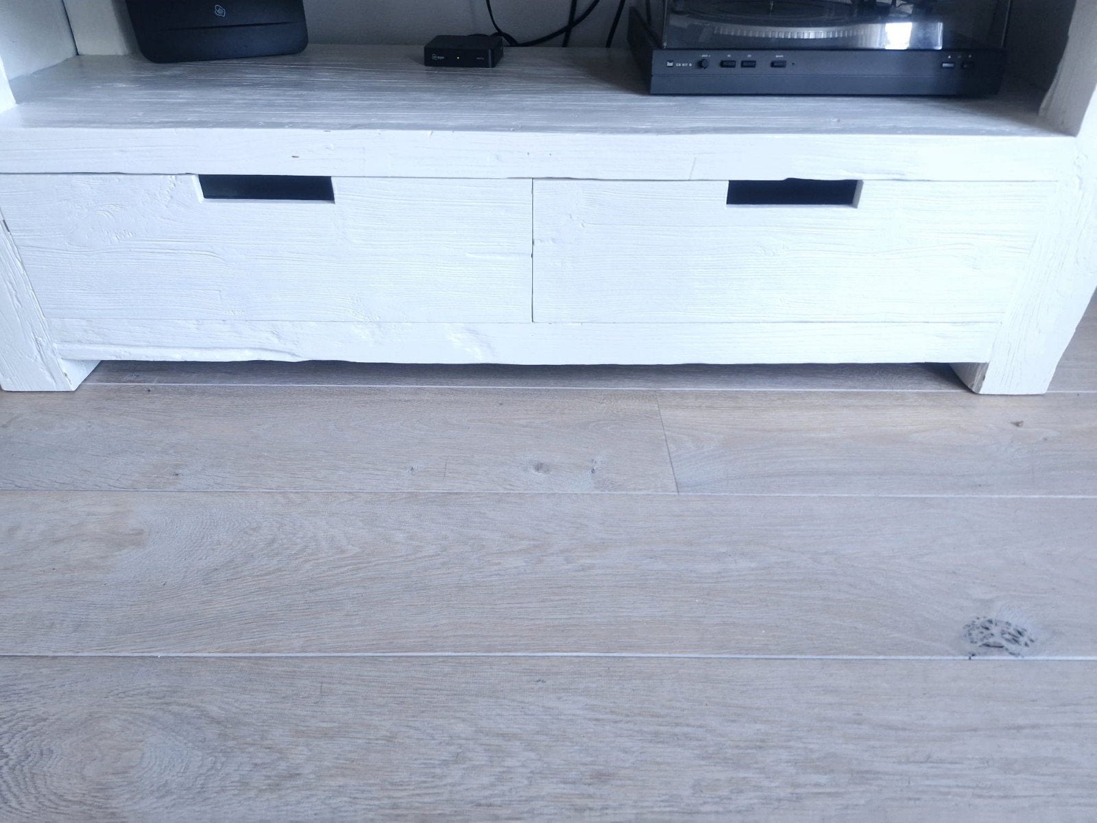 Teakhouten Tv meubel en salontafel., Ophalen, Gebruikt, 100 tot 150 cm, Teakhout