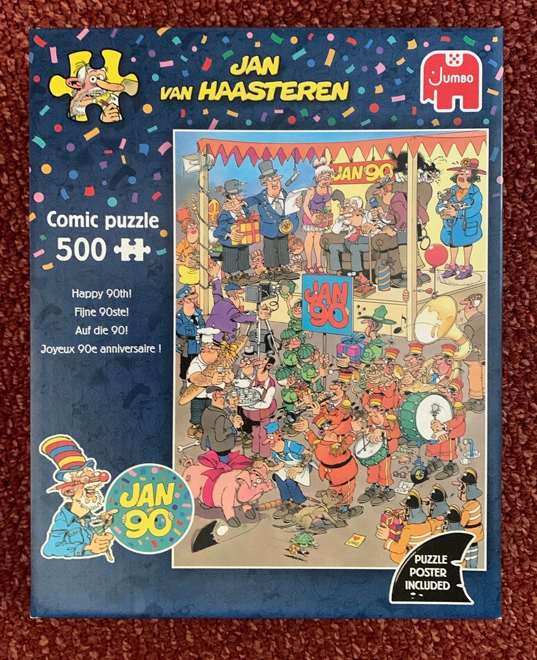 Jan van Haasteren puzzel Happy 90th!, Ophalen of Verzenden, 500 t/m 1500 stukjes, Zo goed als nieuw