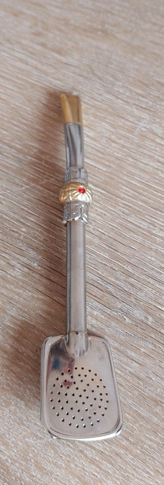 Vintage metalen bombilla straw Yerba Mate tea thee rietje, Ophalen of Verzenden, Zo goed als nieuw, Overige materialen, Theelepel
